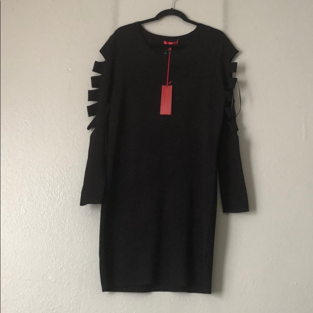 SOLD-NWT Jennifer Lopez Black Bodycon Ribbed Dress - Picture 2 of 4